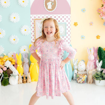 Little Bow Peeps 3/4 Sleeve Ruffle Twirl Dress