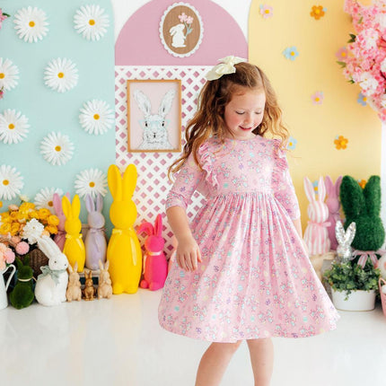Little Bow Peeps 3/4 Sleeve Ruffle Twirl Dress