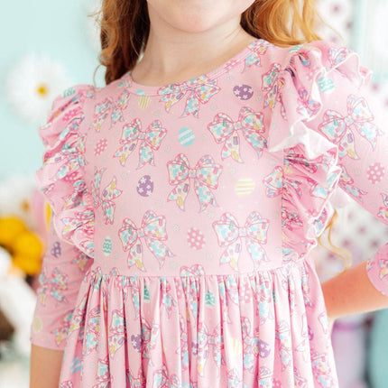 Little Bow Peeps 3/4 Sleeve Ruffle Twirl Dress