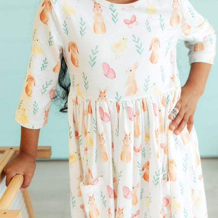 Sunny Bunnies 3/4 Sleeve Pocket Twirl Dress
