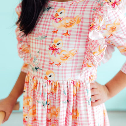 Daisy Ducklings 3/4 Sleeve Ruffle Twirl Dress