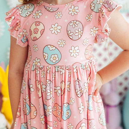 Easter Egg Hunt Flutter Sleeve Twirl Dress