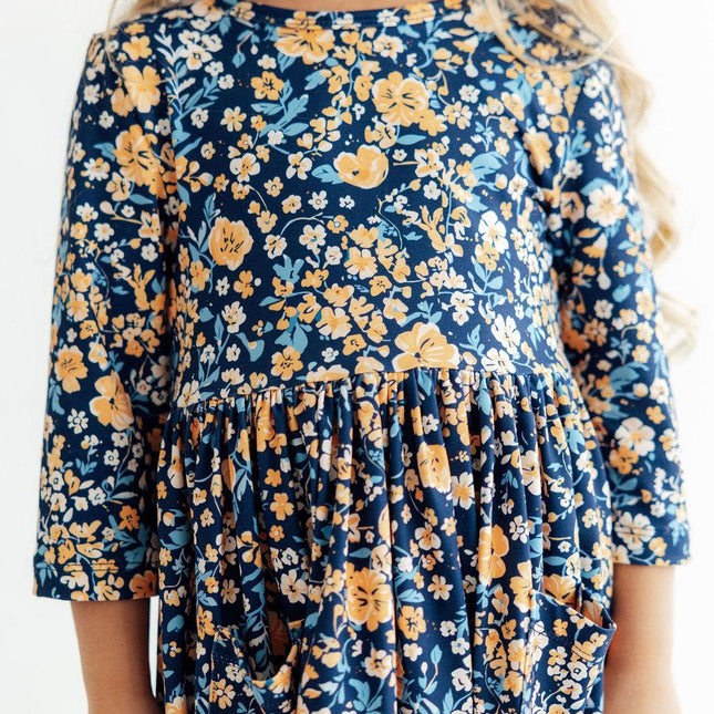 Marigold Moon 3/4 Sleeve Pocket Twirl Dress - Dashing Nova