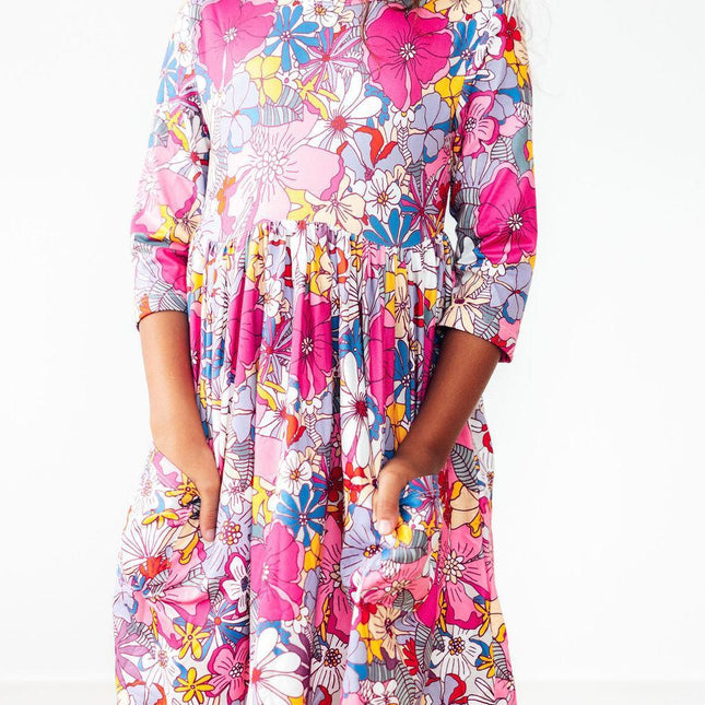 Mauve What's Up Buttercup 3/4 Sleeve Pocket Twirl Dress - Dashing Nova