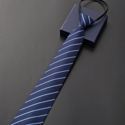 Mens Zipper Necktie Pre-tied Clip-On Tie Business Wedding Striped Necktie