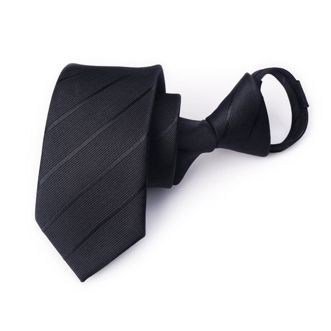 Mens Zipper Necktie Pre-tied Clip-On Tie Business Wedding Striped Necktie