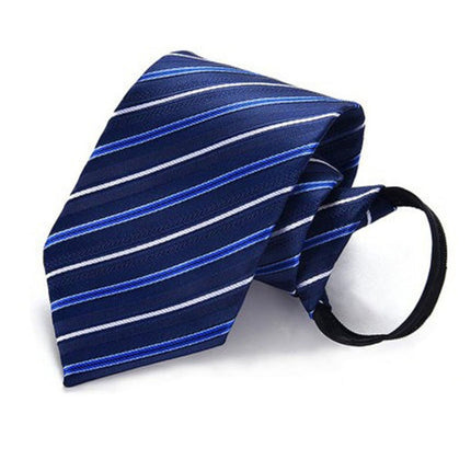 Mens Zipper Necktie Pre-tied Clip-On Tie Business Wedding Striped Necktie