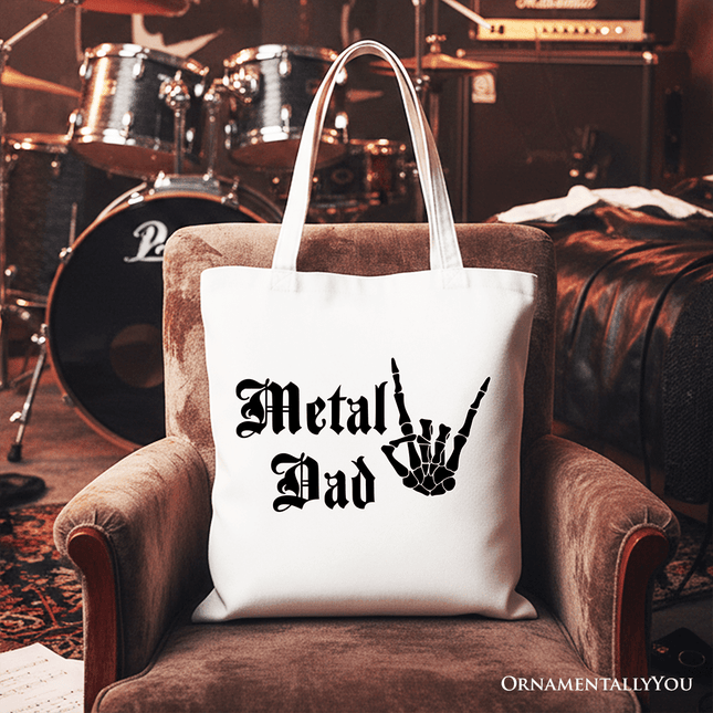 Metal Dad Skeleton Tote Bag, Rock Music Hand Sign Gift Shopper