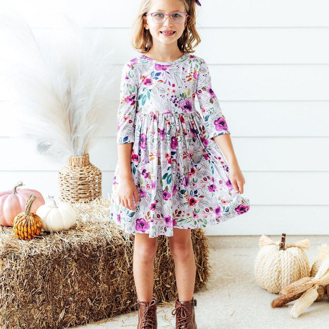 Midnight Rain 3/4 Sleeve Pocket Twirl Dress - Dashing Nova