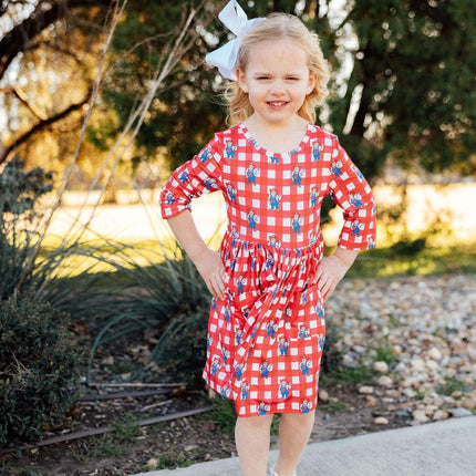 Nebraska Plaid Herbie Husker 3/4 Sleeve Pocket Twirl Dress