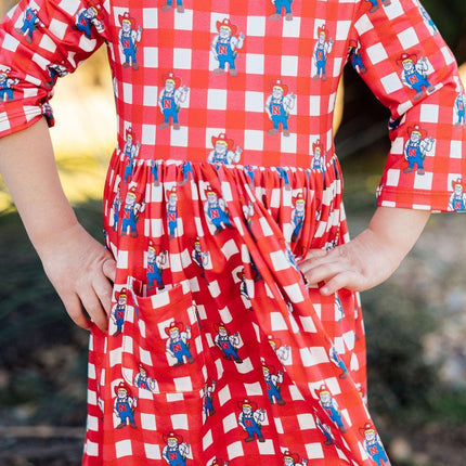 Nebraska Plaid Herbie Husker 3/4 Sleeve Pocket Twirl Dress