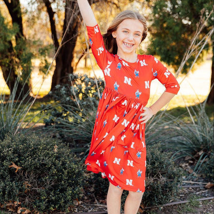 Nebraska Red Herbie Husker 3/4 Sleeve Pocket Twirl Dress