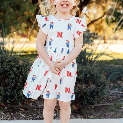 Nebraska White Herbie Husker Flutter Twirl Dress