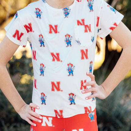 Nebraska White Herbie Husker Ruffle Pocket Tee