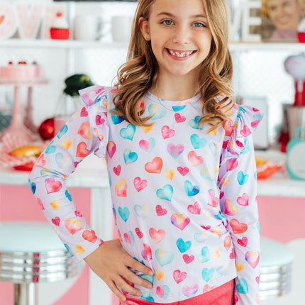 Watercolor Kisses L/S Ruffle Tee