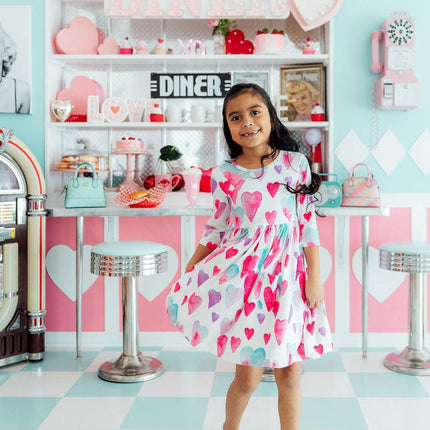 Light Hearted 3/4 Sleeve Pocket Twirl Dress