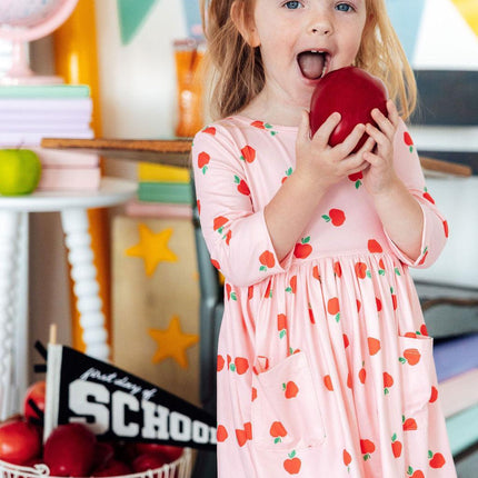 An Apple a Day 3/4 Sleeve Pocket Twirl Dress