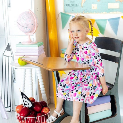 Peace, Love & Pandacorns 3/4 Sleeve Pocket Twirl Dress