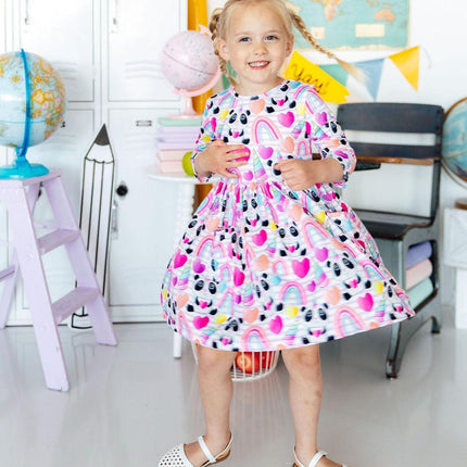 Peace, Love & Pandacorns 3/4 Sleeve Pocket Twirl Dress