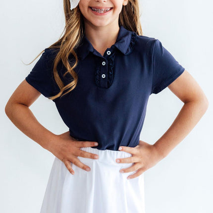 Navy S/S Ruffle Polo