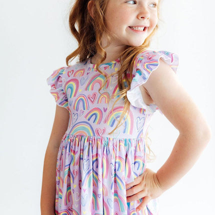 Rainbow Dreams Flutter Sleeve Twirl Dress