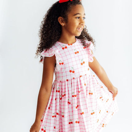 Cherry Sweet Flutter Sleeve Twirl Dress