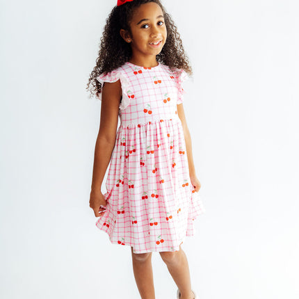 Cherry Sweet Flutter Sleeve Twirl Dress