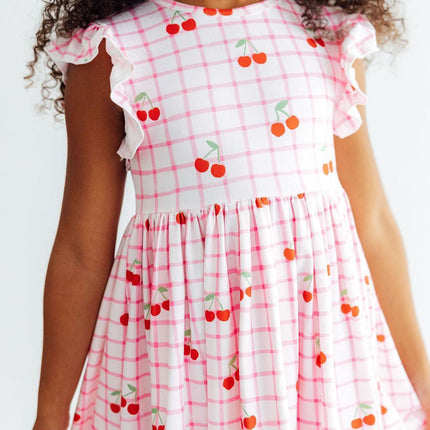 Cherry Sweet Flutter Sleeve Twirl Dress