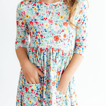 After the Rain 3/4 Sleeve Pocket Twirl Dress