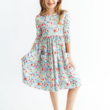 After the Rain 3/4 Sleeve Pocket Twirl Dress