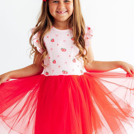 Summer Strawberries Flutter Sleeve Tutu Dress