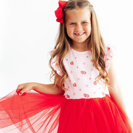 Summer Strawberries Flutter Sleeve Tutu Dress
