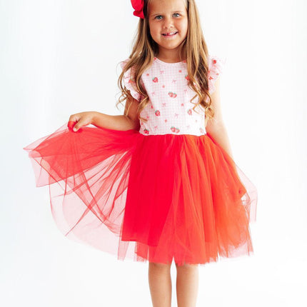 Summer Strawberries Flutter Sleeve Tutu Dress