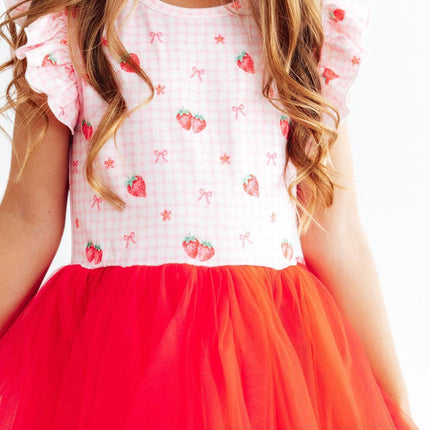 Summer Strawberries Flutter Sleeve Tutu Dress