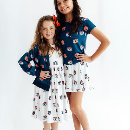 Auburn White Aubie 3/4 Sleeve Pocket Twirl Dress