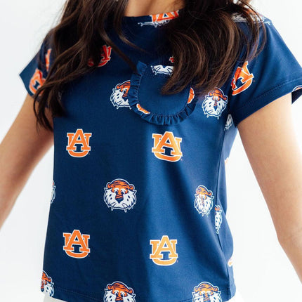 Auburn Blue Aubie Ruffle Pocket Tee