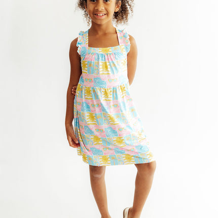 Tropical Summer Ruffle Cross Back Dress