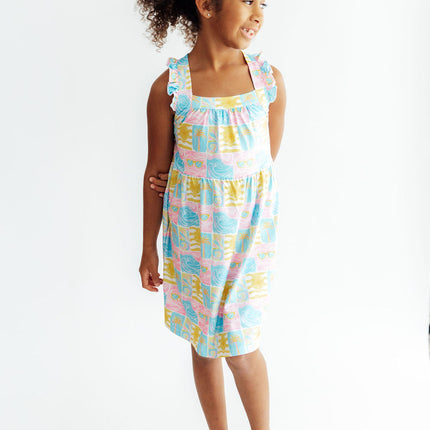 Tropical Summer Ruffle Cross Back Dress