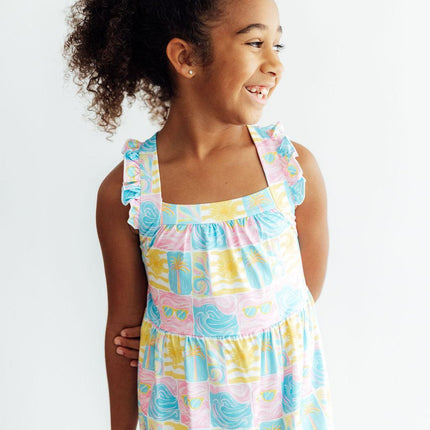 Tropical Summer Ruffle Cross Back Dress