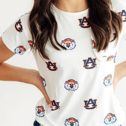 Auburn White Aubie Ruffle Pocket Tee