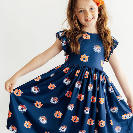 Auburn Blue Aubie Flutter Twirl Dress