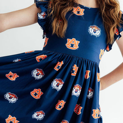 Auburn Blue Aubie Flutter Twirl Dress
