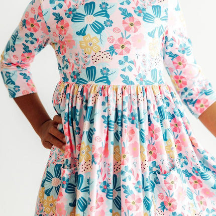 Floral Garden 3/4 Sleeve Pocket Twirl Dress