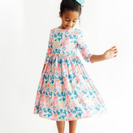 Floral Garden 3/4 Sleeve Pocket Twirl Dress