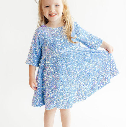 Light Blue Velvet Sequin Dress