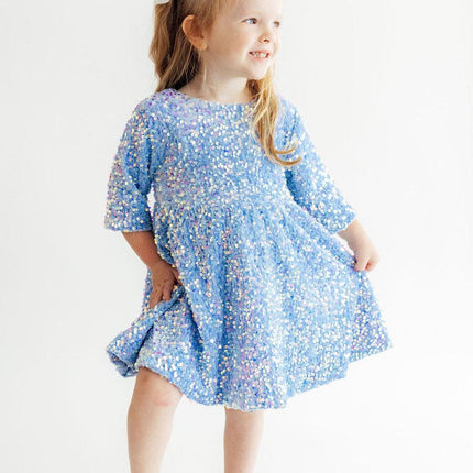 Light Blue Velvet Sequin Dress