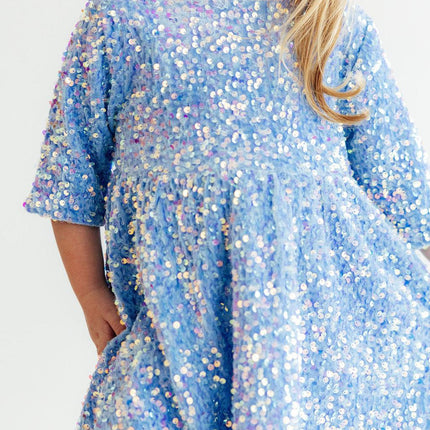 Light Blue Velvet Sequin Dress