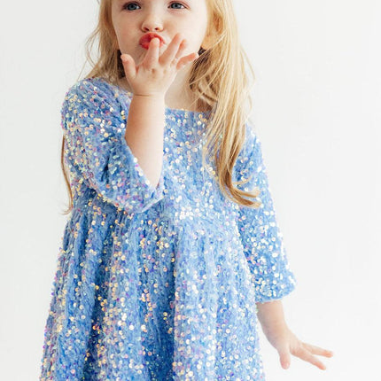 Light Blue Velvet Sequin Dress