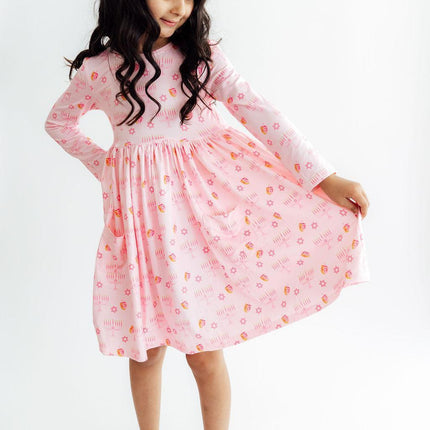 Pink Dreidel Darling L/S Pocket Twirl Dress