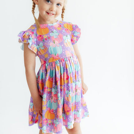 Autumn Sparkle Flutter Sleeve Twirl Dress